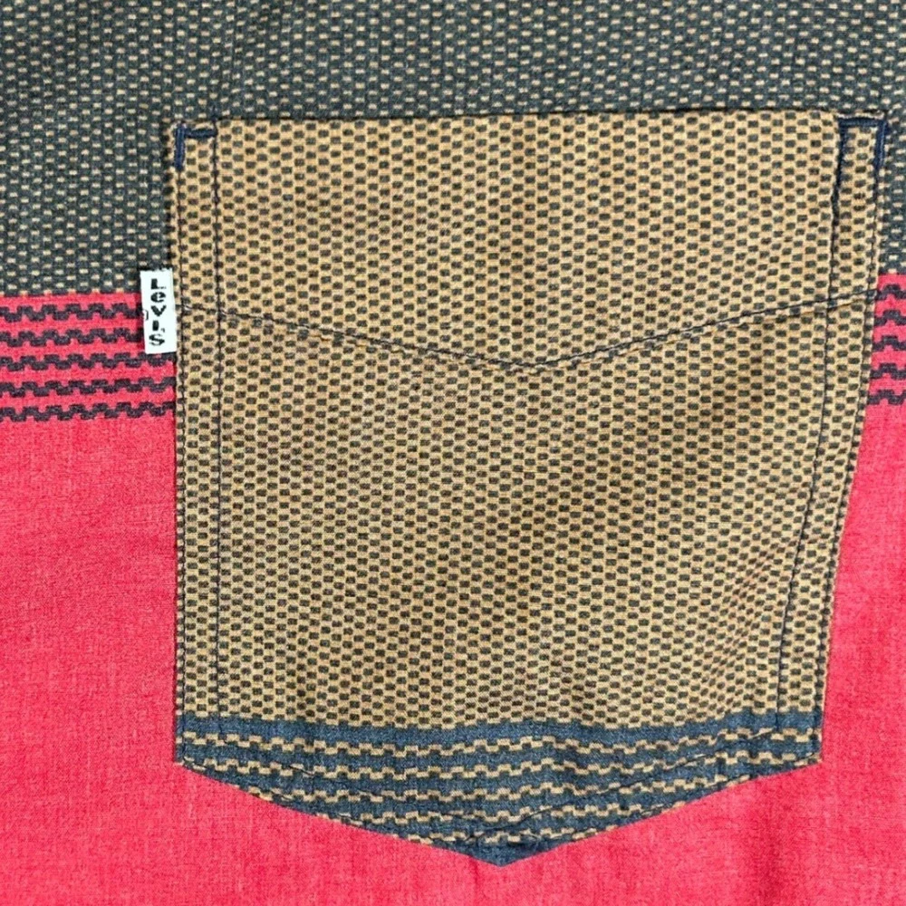 Levis Mens XL‎ Long Sleeve Button Down Shirt Red Brown Striped